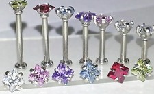 18g 4mm SQUARE PRINCESS CUT  Prong Set Gem Tragus Helix Cartilage Earring Stud