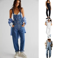Women Loose Cotton Bib Overalls Baggy Rompers Denim Suspender New Jumpsuit