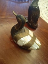  Anatra vintage in legno, ottone, rame e madreperla 