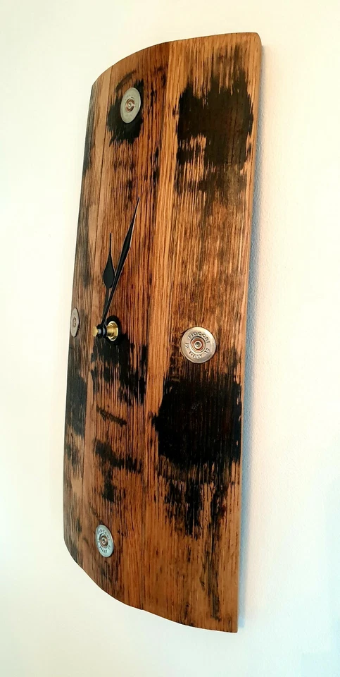 Clock - Oak Whisky Barrel Stave And Shotgun Cartridge Wall Clock - Image 2 of 2