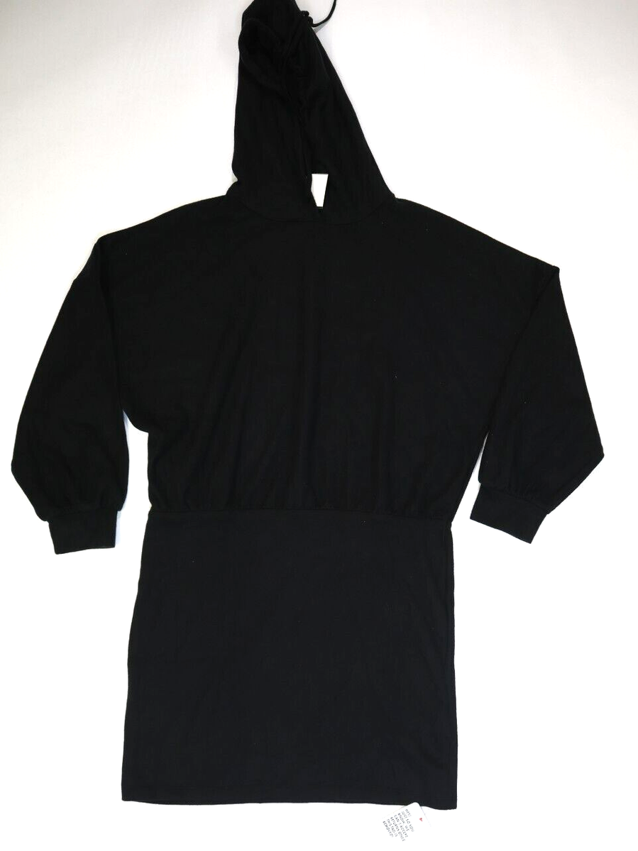 ASOS Design Supersoft Hoodie Mini Dress Black Long Sleeve Womens US 14
