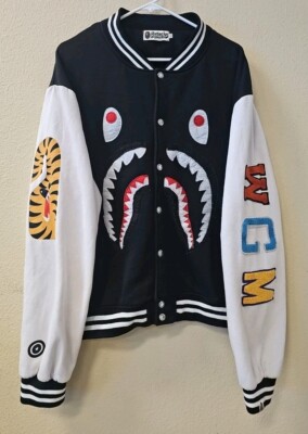 BAPE SHARK SWEAT VARSITY BUTTON UP SWEATER  A Bathing Ape Size 4XL READ  