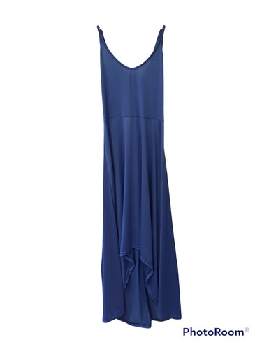 Sucrefas New Women's Size Small Blue V-Neck Spaghetti Strap High Low Beach Dress