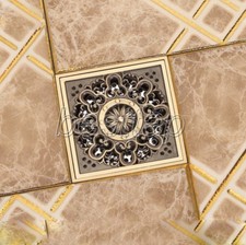 Antique Brass Carved Floor Drain 4" Square Washer Shower Waste Drainer shr031