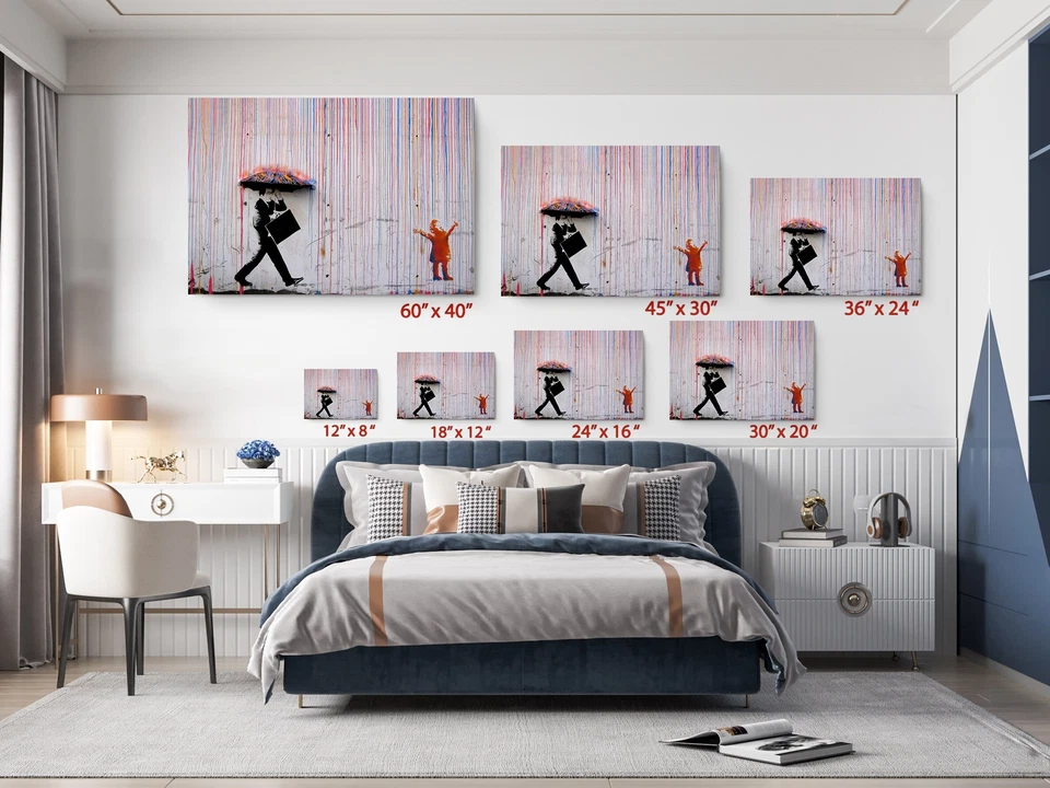 Impresión en lienzo de lluvia color Banksy - arte de pared listo para colgar para decoración del hogar Foto 4 de 4