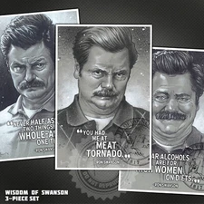 Ron Swanson Set - Three Ron Swanson Portrait Prints with Quote in a Packaged Set