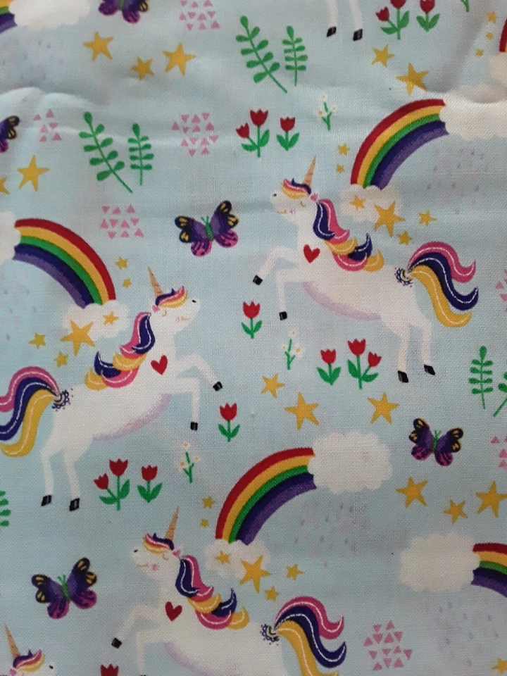 Robert Kaufman Over the Rainbow Aqua Kona Cotton Fabric Unicorns Flowers 44x4.7Y - Image 3 of 4