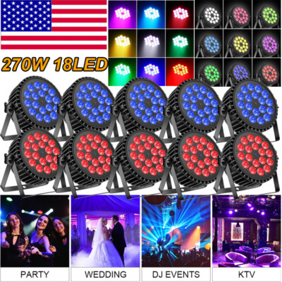 10Pcs Par Stage Light 270W RGBW 18 LED Strobe Beam DMX512 DJ Disco Party Show US