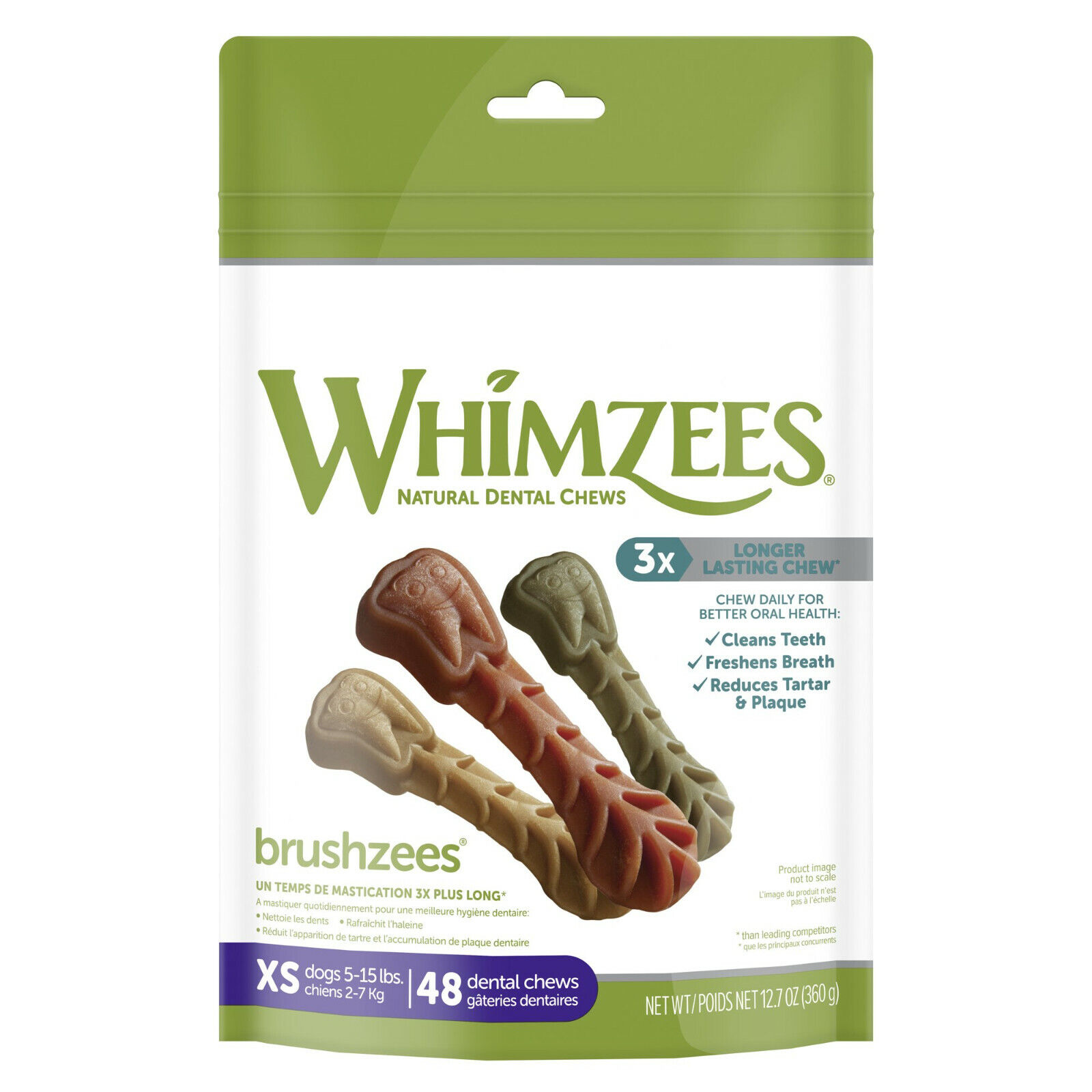  WHIMZEES BRUSHZEES NATURAL GRAIN-FREE DENTAL CHEWS 48 COUNT XS DOGS 5-15lbs