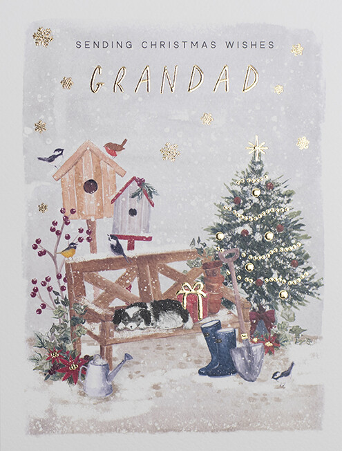 Festive Garden Bench Grandad Christmas Card – Traditional Xmas Greeting Card