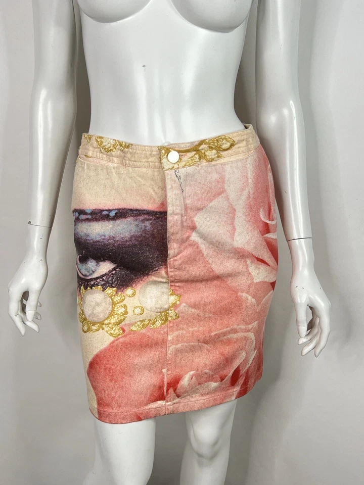 Saia vintage ROBERTO CAVALL ROSA COM ESTAMPA DE OLHOS ESPÁTULA XS - Imagem 2 de 4