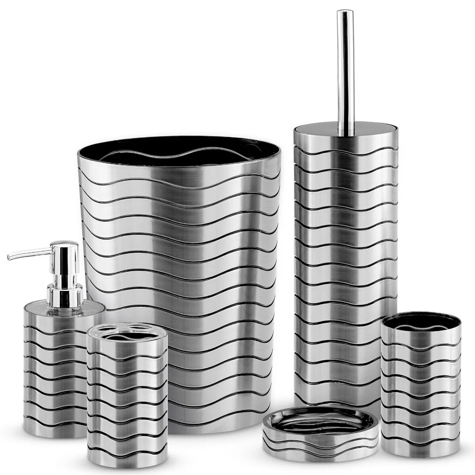 Practical 6pc Bathroom Accessories Set Bin Soap Dispenser Toothbrush Tumbler - Image 2 of 4