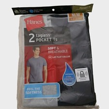 2 pack Hanes MEDIUM Mens Pocket T-Shirt Soft  Breathable Wicking Cool Comfort
