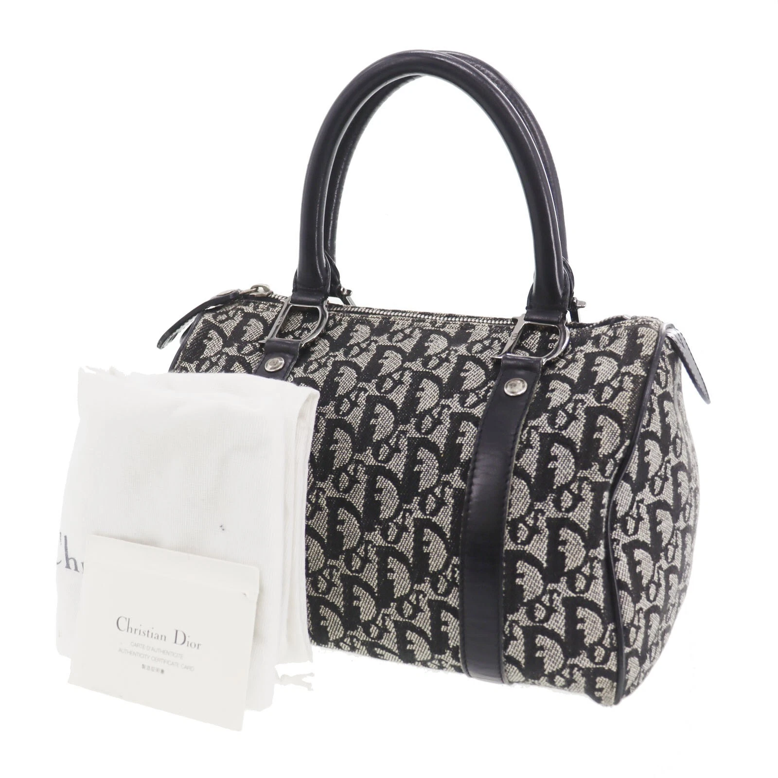 Sac à main Christian Dior Trotter occasion Boston toile noire vintage #BO844 S