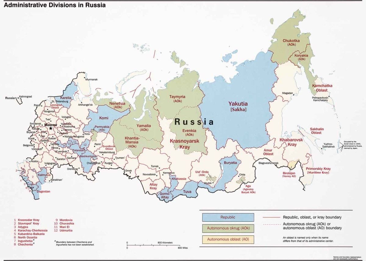 1993 CIA Map Russia Federation former Soviet HomeSchool