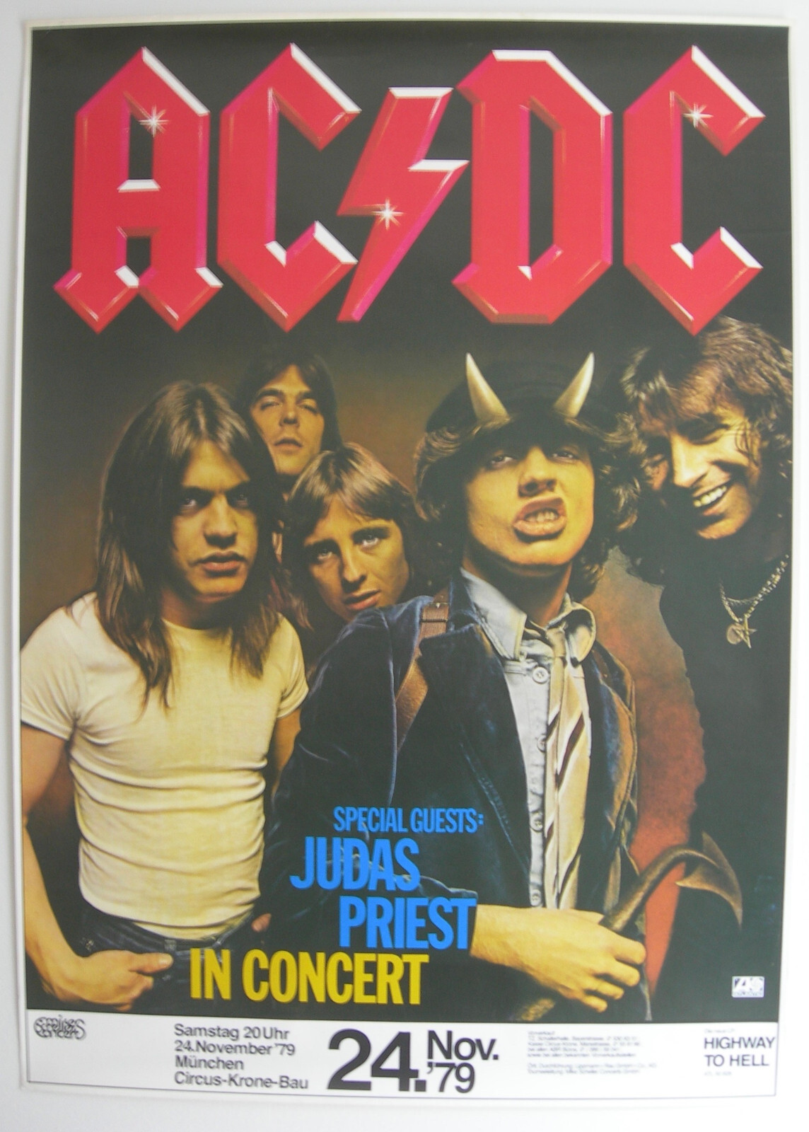 AC/DC JUDAS PRIEST CONCERT TOUR POSTER 1979 HIGHWAY TO HELL NOV 24 ...