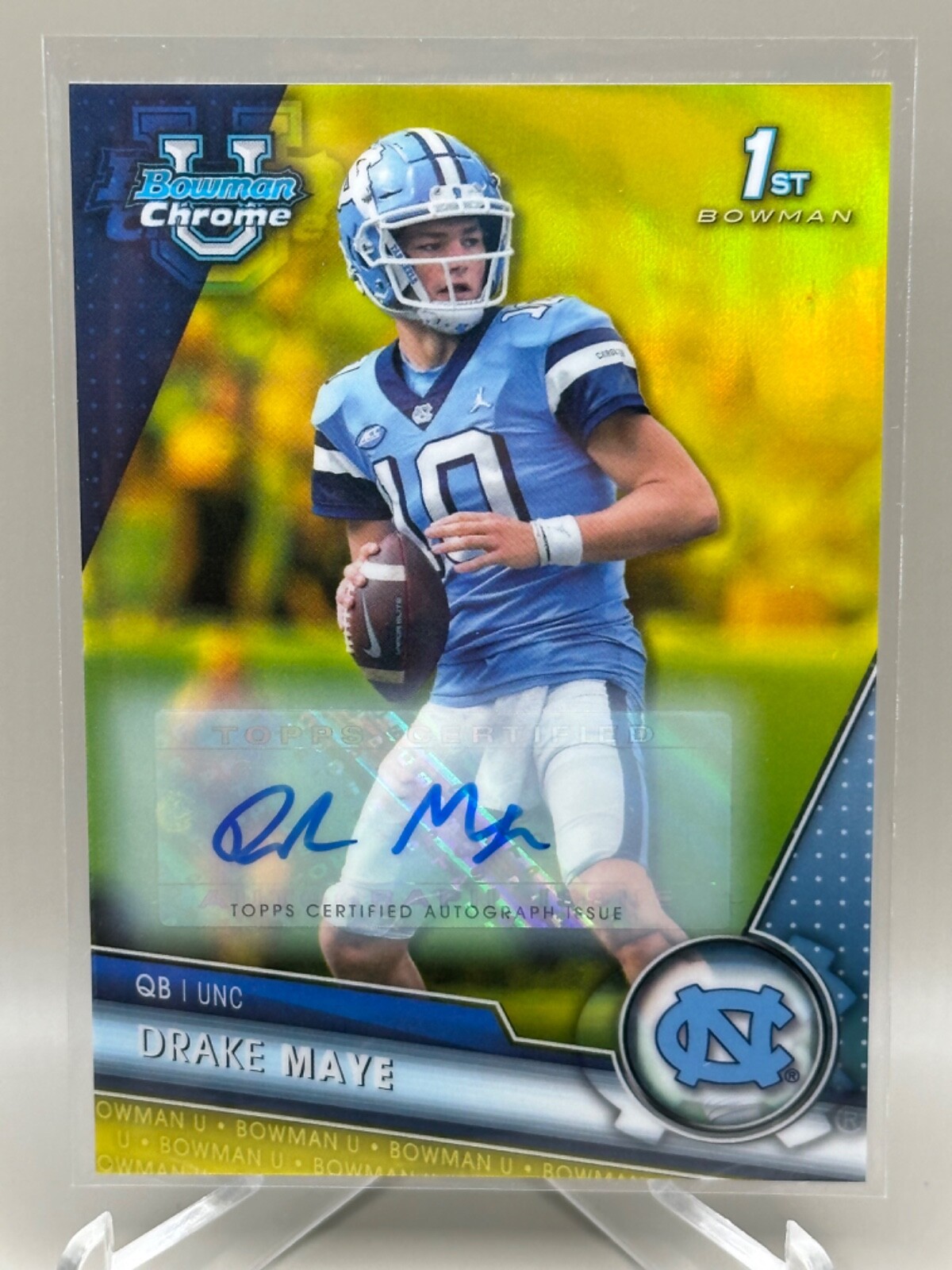 2023 Bowman U Chrome Drake Maye RC 1st Auto Yellow 57/75 Rookie #200