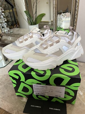 DOLCE & GABBANA White Beige Stretch Mesh Leather Daymaster DOLCE & GABBANA White Beige Stretch Mesh Leather Daymaster