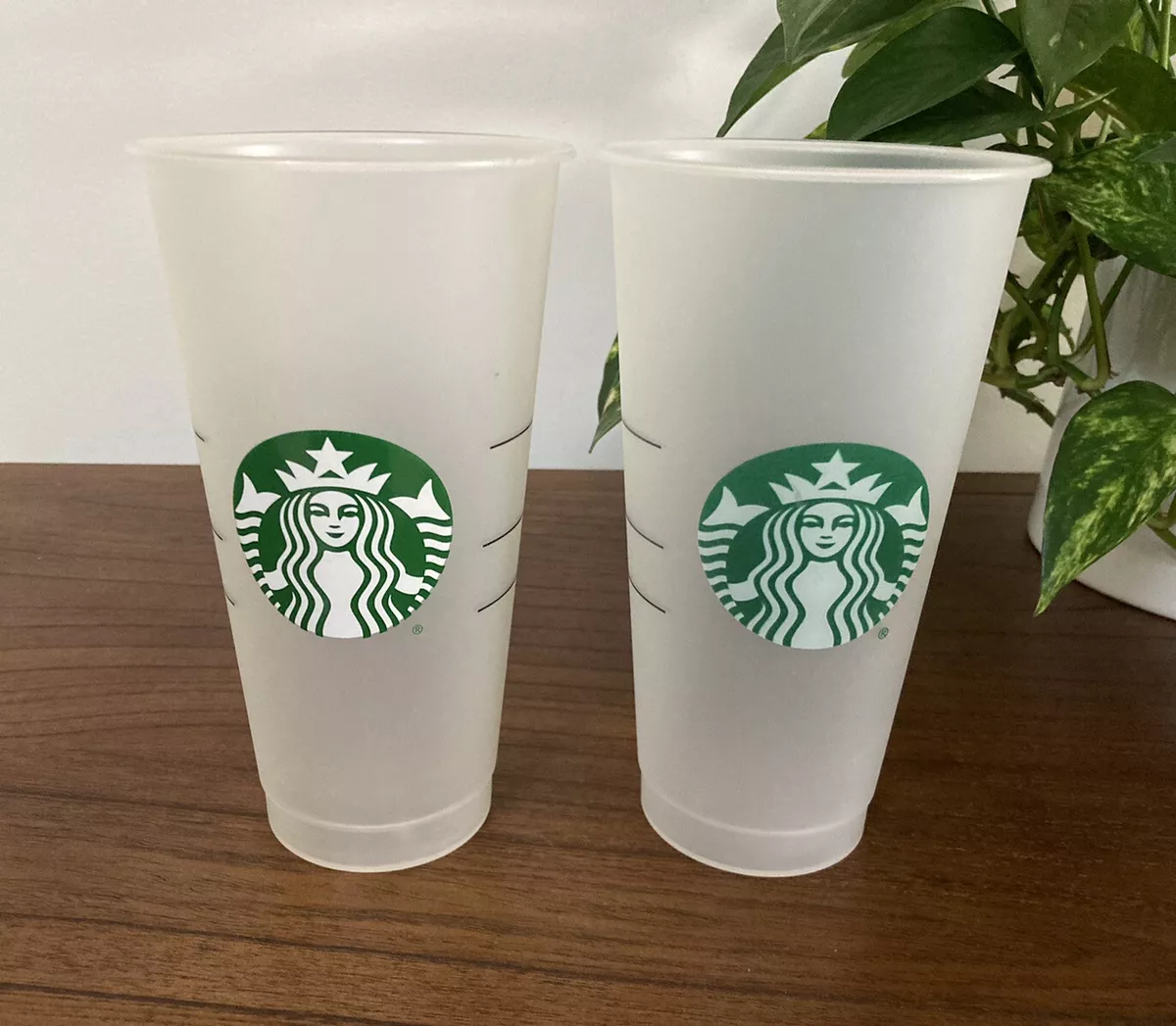 STARBUCKS Cup (2) Reusable Plastic Venti Cup Clear Frosted 24oz Cold  Beverage