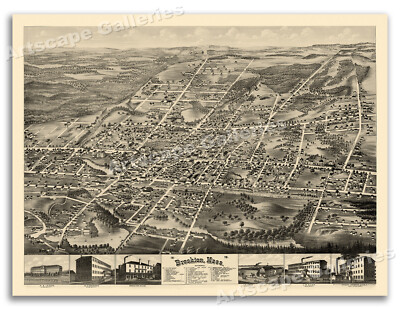 Brockton Massachusetts 1878 Historic Panoramic Town Map - 20x28