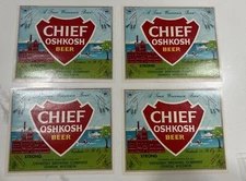 LOT OF 4 CHIEF OSHKOSH BEER LABEL, OSHKOSH BREWING CO WISCONSIN VINTAGE 1960s