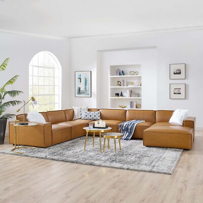 Modway Restore Vegan Leather 7-Piece Sectional Sofa in Tan