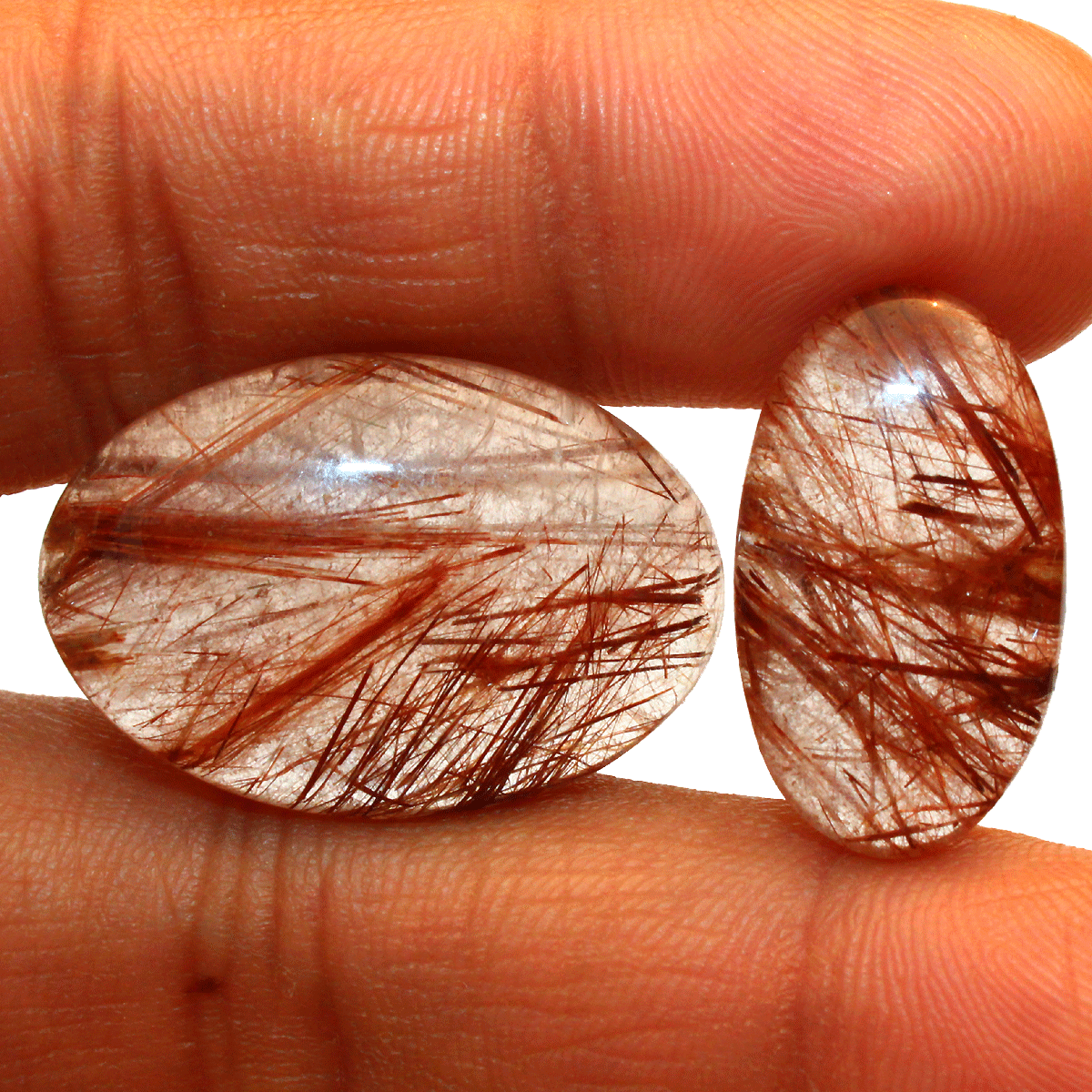 2 Pcs Natural Red Rutile Quartz High Grade 23-28mm Oval