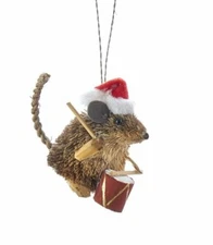 KURT ADLER 3" BURI BRISTLE CAROLING MOUSE w/DRUM CHRISTMAS ORNAMENT S0744  