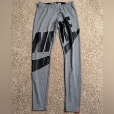 Nike Gray Graphic Black Logo Leggings Size Medium