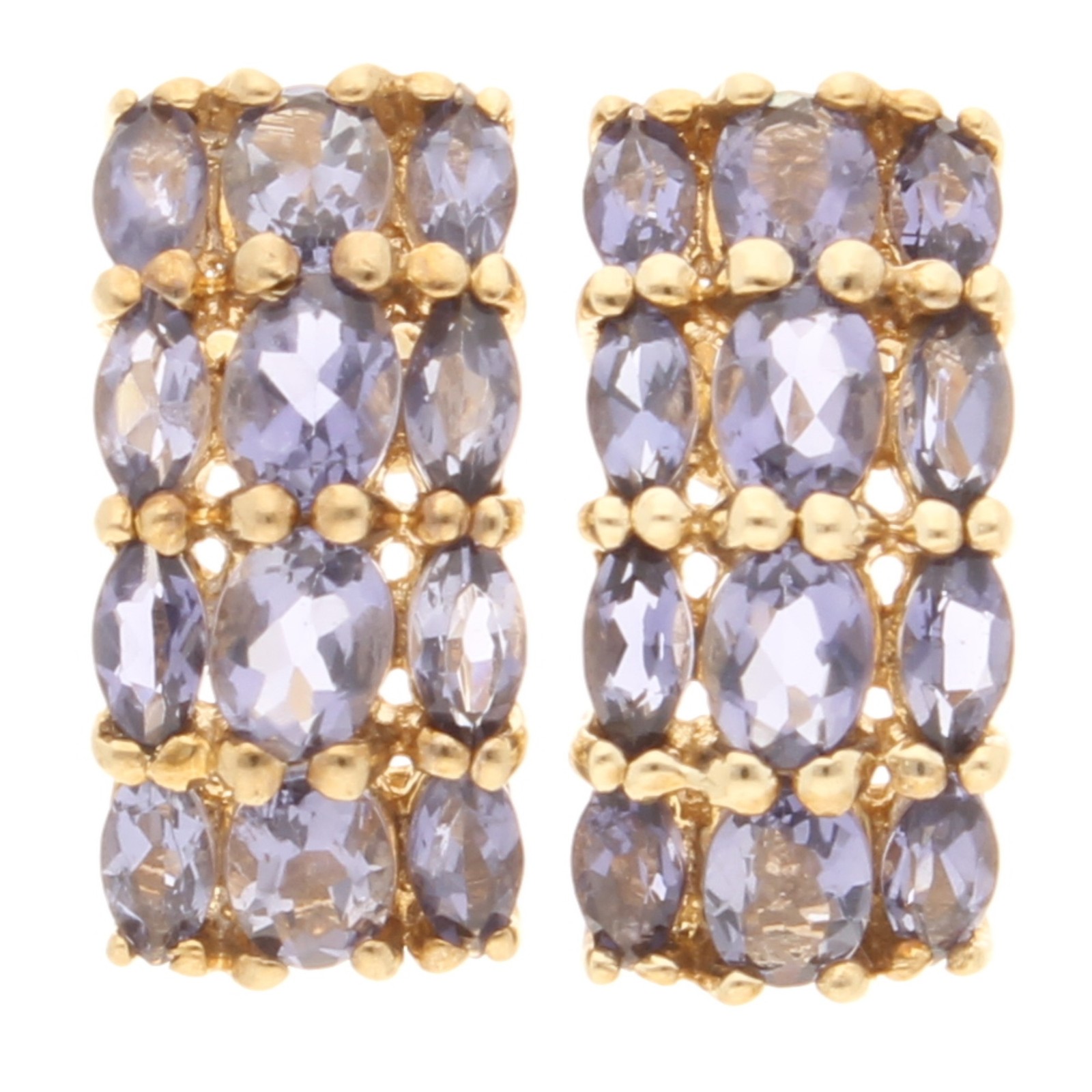 9Carat Yellow Gold Tanzanite Cluster Stud Earrings (7.5x16.5mm)