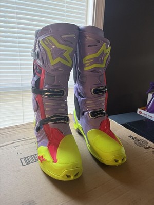Alpinestars Tech 10 Supervented Boots Size 13 Men's Purple/Flo Yellow/Diva Pink