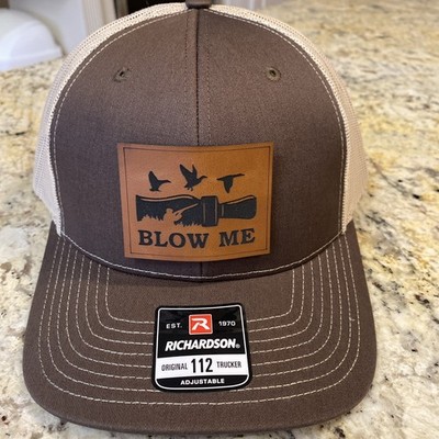 Funny Duck Hunting Blow Me Leatherette patch on Richardson  112 Snapback Hat Cap