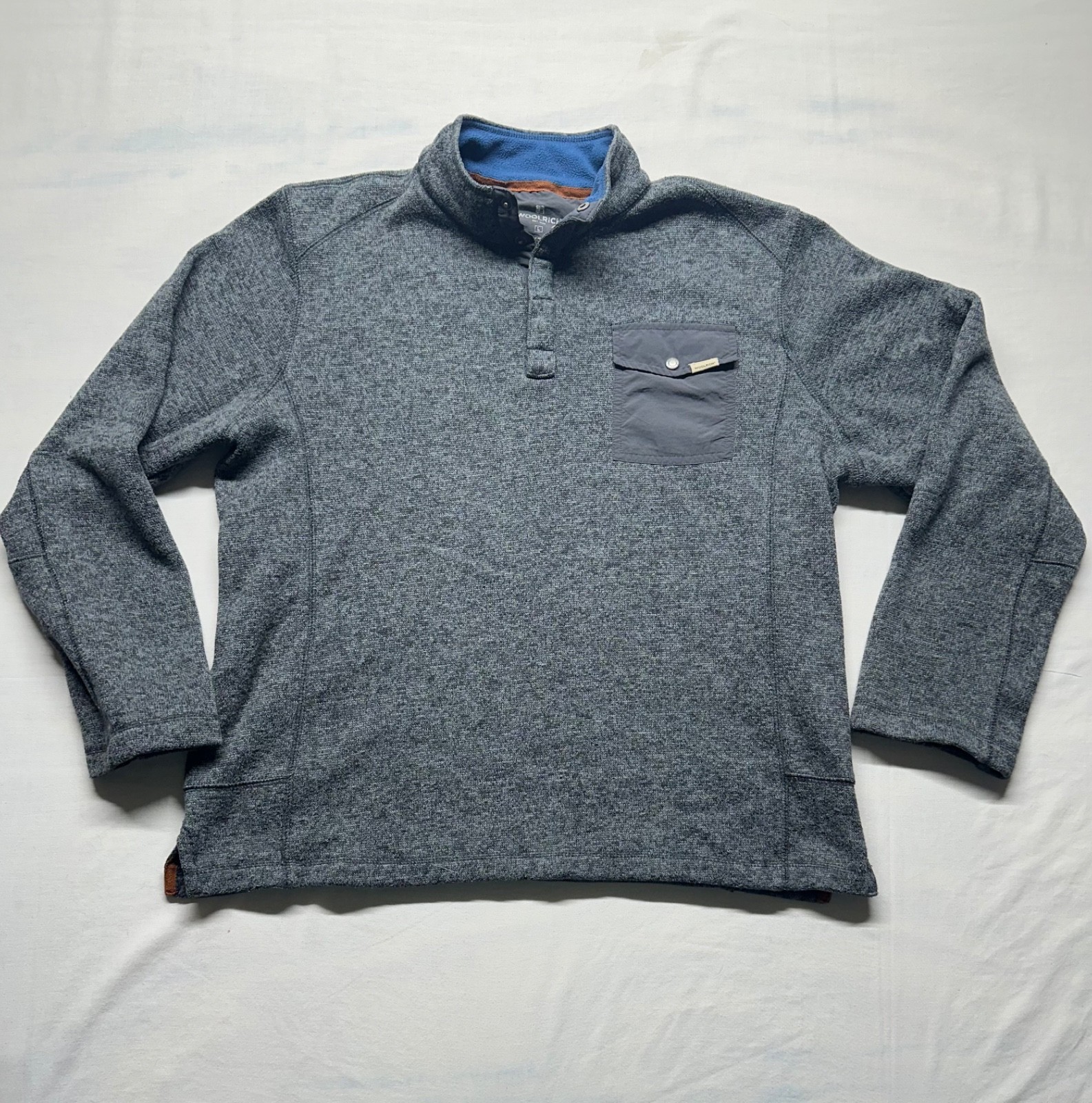 Woolrich Mens Sweater Size L 1/4 Snap Up Knit Snap Flap Pocket