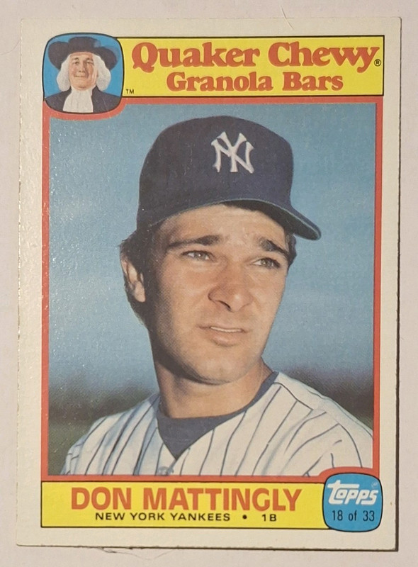 Topps 1986 Quaker Chewy Granola Bars - 2 Card Lot -Mattingly #18/33 Carter #4/33