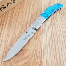 Elk Ridge Lockback Folding Knife 3" 3Cr13MoV Steel Blade Turquoise POM Handle