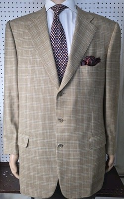 Ermenegildo Zegna 15 Milmil 15 Sport Coat 56L/US 46L Men Beige Plaid Wool 3-Btn