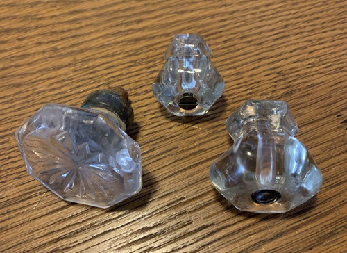 3 VINTAGE 1" 1-1/4" DEPRESSION HEXAGONAL CLEAR GLASS KNOBS & 1-3/4" OCTAGON PULL
