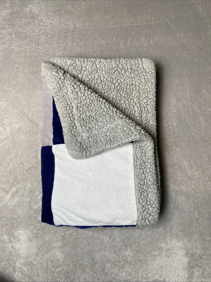 KOALA BABY Blue Gray White Squares Patchwork Baby Blanket Soft Grey Sherpa 30x40 - Image 2 of 4