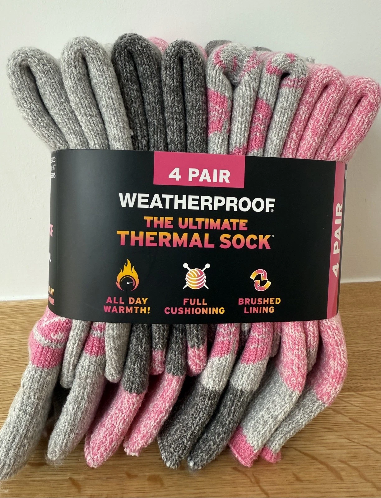 Women’s Weatherproof 4 Pack Ultimate Thermal Crew Socks UK Size 3-7 Grey/Pink