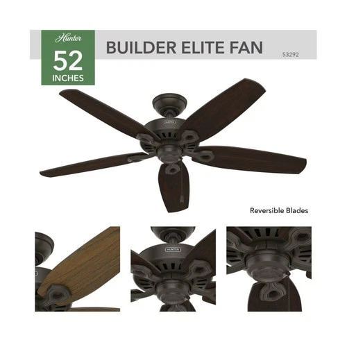 Hunter Fan Builder Elite Ceiling Fan 52In New Bronze Stained Oak - Picture 3 of 8
