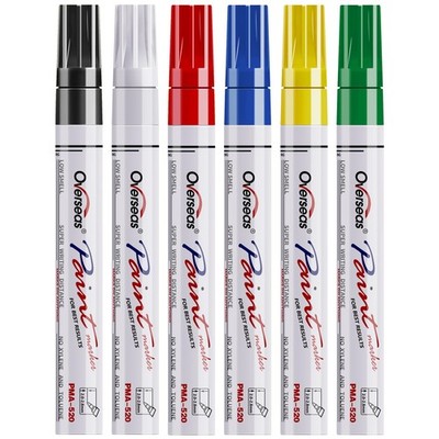 Overseas Paint Pens Paint Markers, 6 Colors Oil Based Permanent Markers, Med...