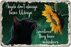 Black Cat Sunflower Vintage Metal Sign Poster Wall Plaque For, 12 x 8 Inch