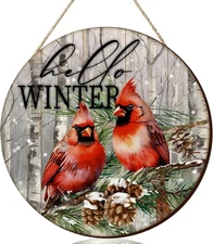 Hello Winter Welcome Door Sign Christmas Decor Wooden Farmhouse... 