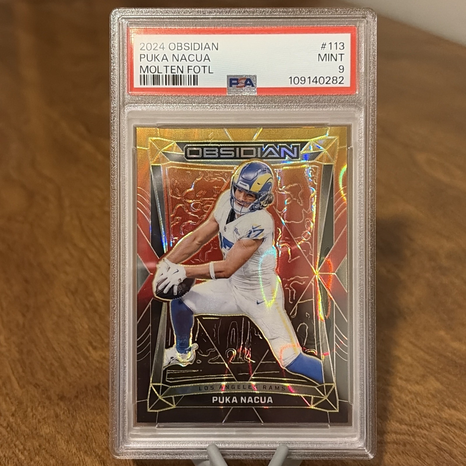 2024 Panini Obsidian Puka Nacua Molten FOTL /14 LA RAMS #113 PSA 9