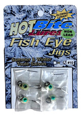 Hi-Tech Tackle Non-Lead Hot Bite Cream Green Fish Eye Jig 4 Count Two Hook Sizes