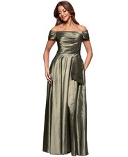 Xscape Women's Taffeta Off-the-Shoulder Gown - Olive Size 8