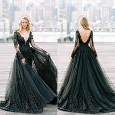 Mermaid Gothic Wedding Dresses Long Sleeve Lace Applique Boho Bridal Gowns