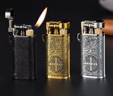 Encendedor de cigarrillos y cigarros retro de aleación de zinc de metal oblicuo fuego gas butano