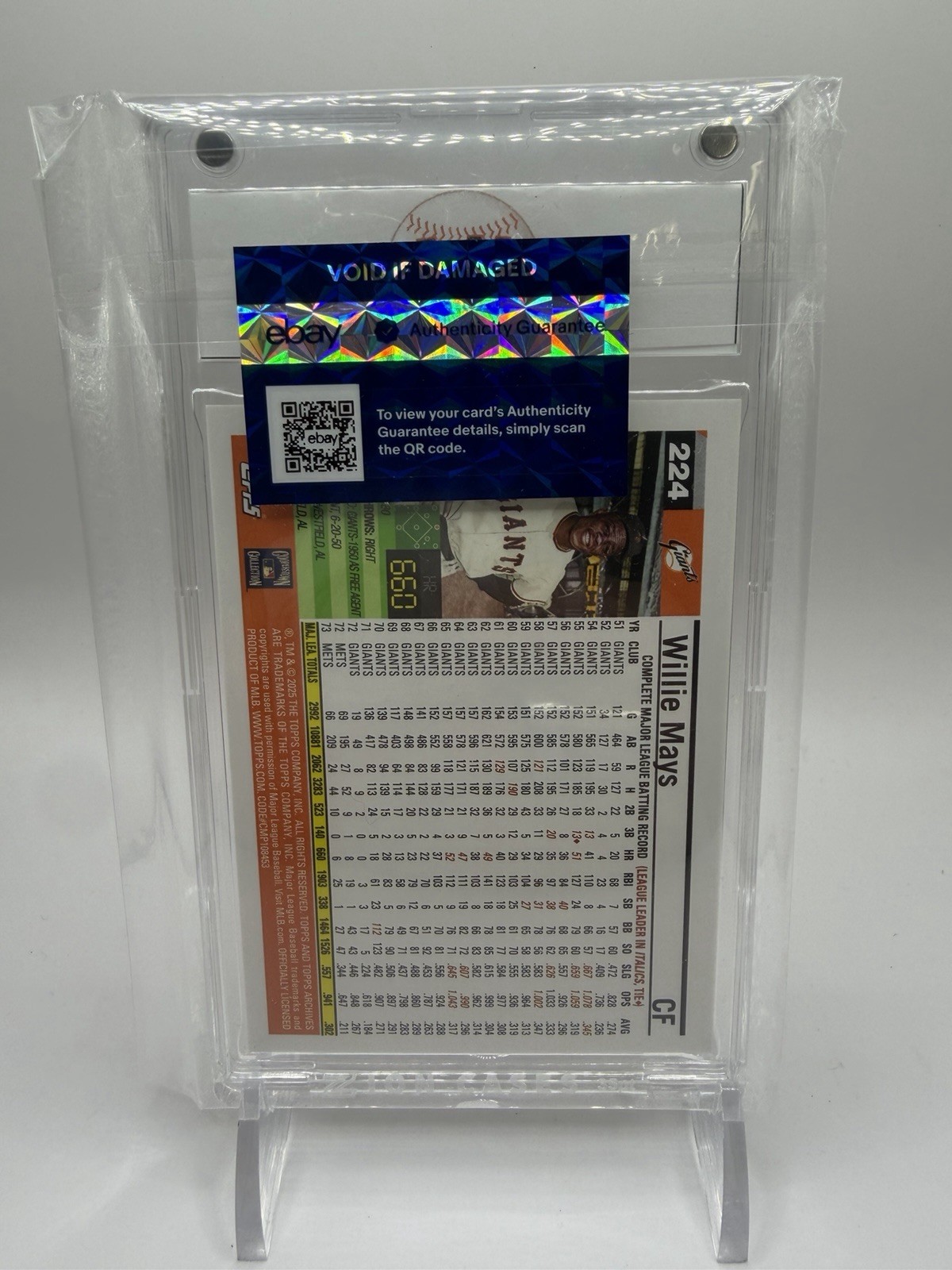 2025 Topps Archives Willie Mays NY SF Giants Gold Foilfractor Superfractor 1/1 view 3