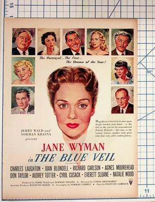 Jane Wyman The Blue Veil Original Movie Ad 1951 RKO Natalie Wood Film Ephemera